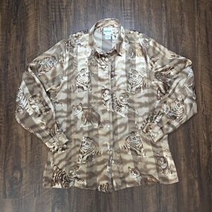 Vintage BonWorth Cat Buttondown Sheer Blouse. Cats Artsy Workwear 90s